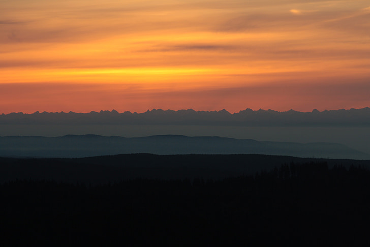 Alpine, matahari terbit, hutan hitam, Panorama, Feldberg, pemandangan, morgenrot