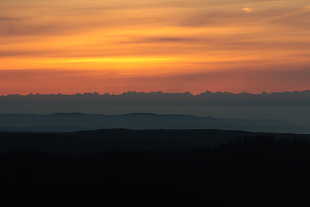 Alpu, saullēkts, Black forest, Panorama, Feldberg, skats, morgenrot