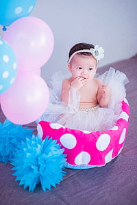 adorable, nadó, globus, aniversari, l'atenció, celebració, nen