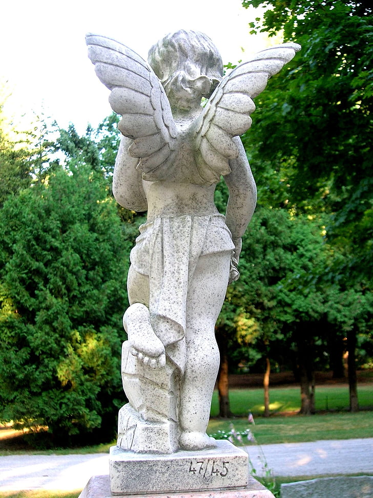 angel, cemetery, statue, tombstone, graveyard, headstone, statue with wings
