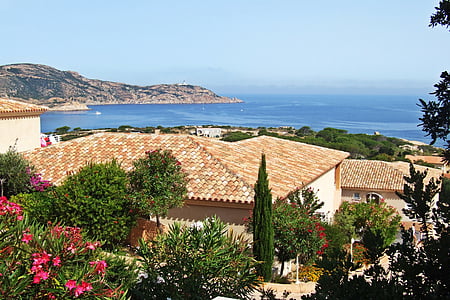 namas, stogo, atostogų, Korsika, jūra, įlanka, kraštovaizdžio