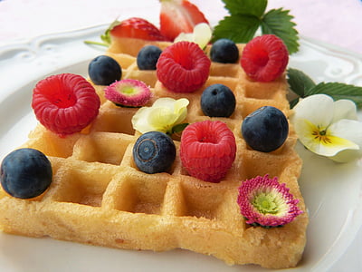 waffle, trái cây, Hoa, nướng, đường, mật ong, mía đường-