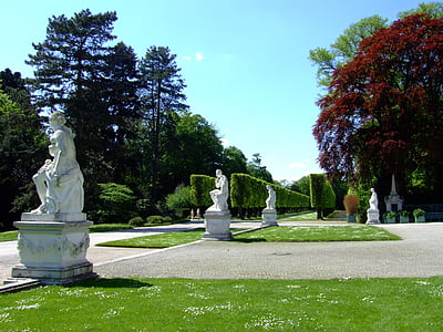Castle benrath, slottsparken, Düsseldorf, Park, skulptur, våren, statuen