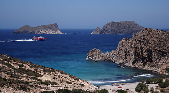 Grecia, Milos, Mediterráneo, ferry, Playa, mar, Costa