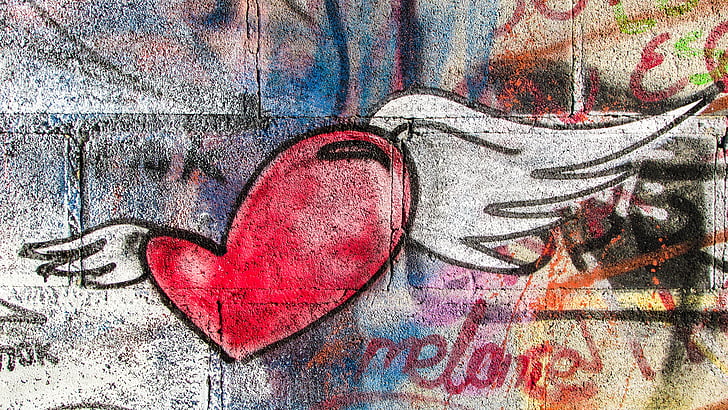 coeur, Flying, amour, Romance, Graffiti, mur, Larnaca