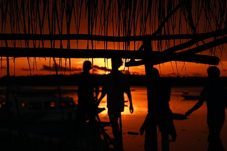 solnedgang, sjøen, mann, Indonesisk, stranden, himmelen
