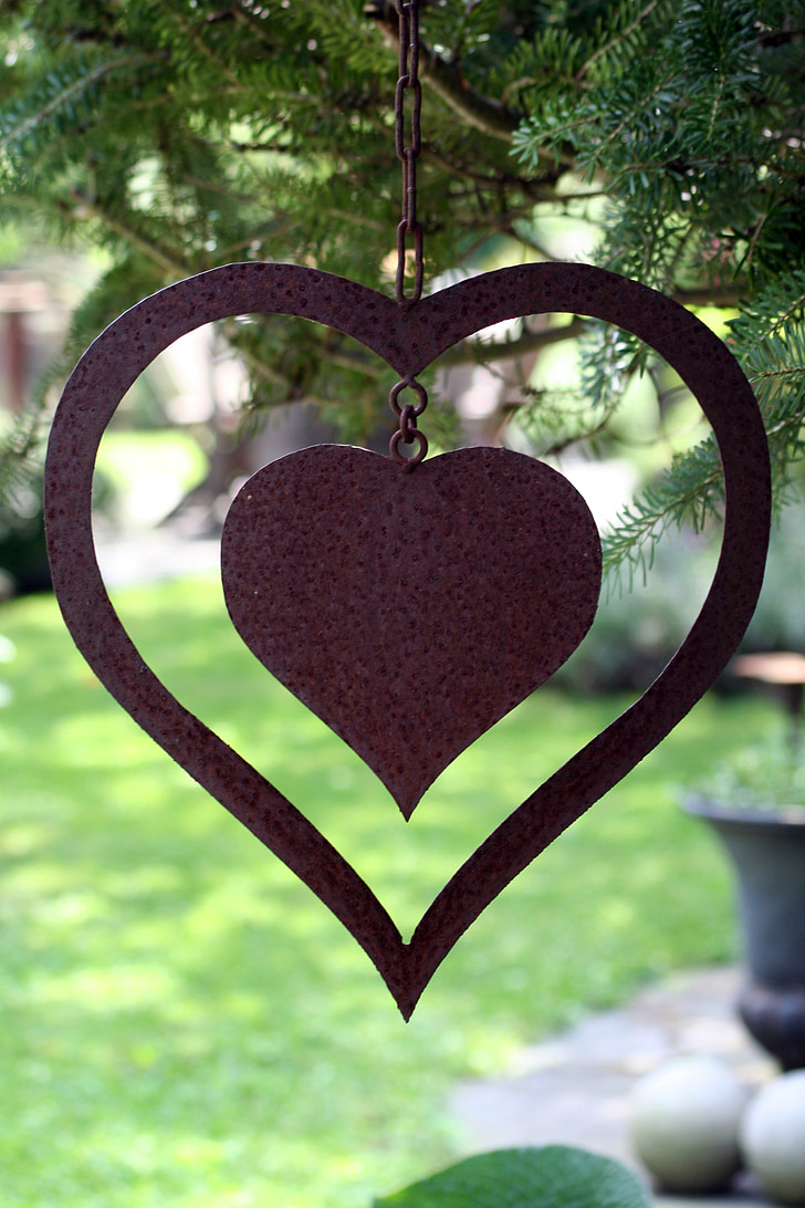 heart, metal, stainless, deco, rusted, romantic, together