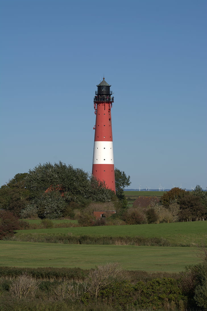 Lighthouse pellworm, ngọn hải đăng pellwormer, ngọn hải đăng, Xem, màu đỏ trắng, cảnh quan, đảo