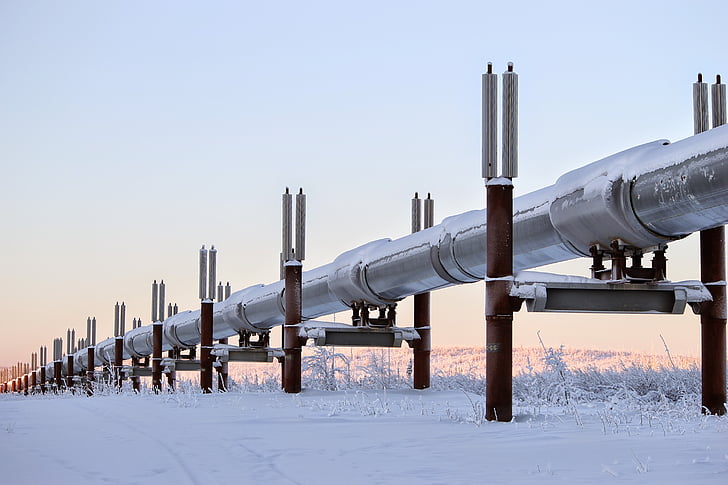 hiver, Alaska, pipeline, huile, neige, structure, paysage