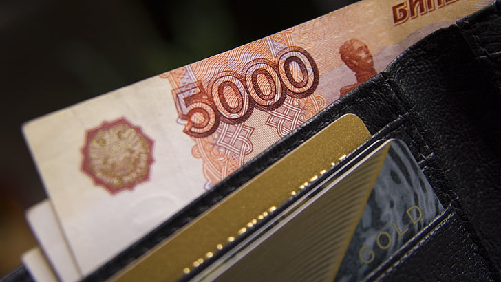 midje poser, rubel, Russland, 5000 rubler, regninger, penger, valutasymbol