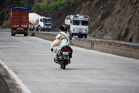 moottoripyörä, pyörä, liikenne, Intia, kuljetus, Road