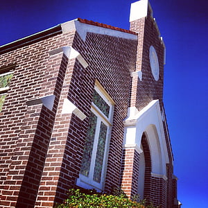 Igreja, edifício, tijolo, exterior, estrutura, adoração, presbiteriano
