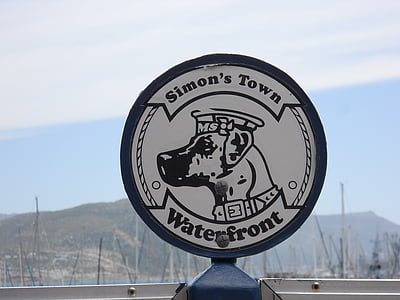 south africa, simons town, waterfront, shield, dog, marine museum, sign