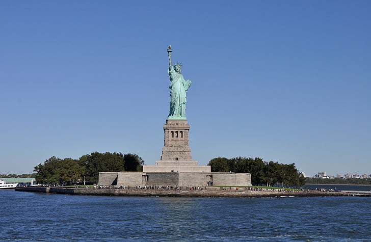 Frihetsgudinnan, Liberty island, new york city, Manhattan, ön, NYC, stadsbild