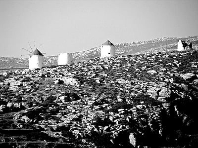 väderkvarnar, byggnad, arkitektur, Amorgos, Kykladerna, Grekland, Hellas