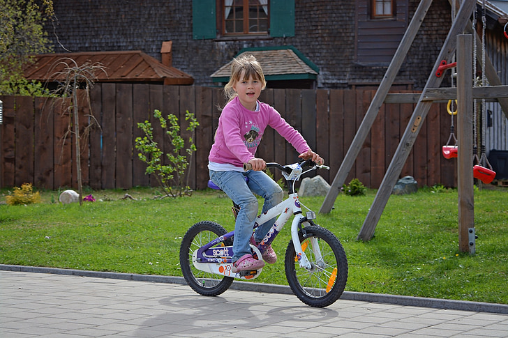 เด็ก, สาว, จักรยาน, ขี่จักรยาน, ออก, ธรรมชาติ, เล่น