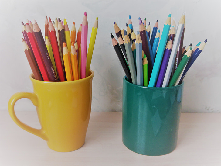 цветни моливи, цветове, чаши, Рисуване, оцветяване, моливи, молив