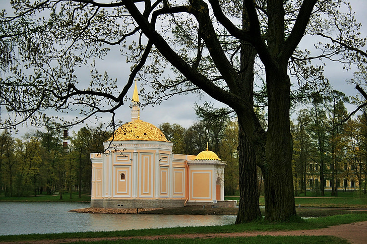 tsarskoe selo estate, Szentpétervár, tó, kápolna, díszes, fák