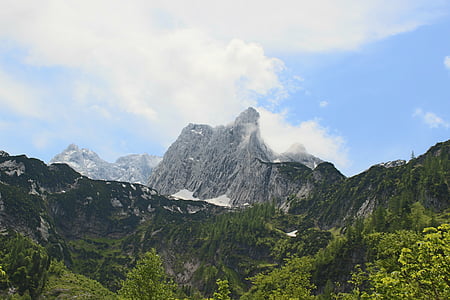 Hora, mraky, obloha, krajina, Dachstein, Horská krajina, Příroda