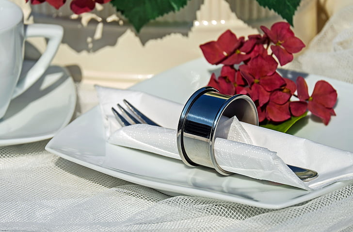 napkin ring, ring, stainless steel, shiny, napkin, coffee hour, flower