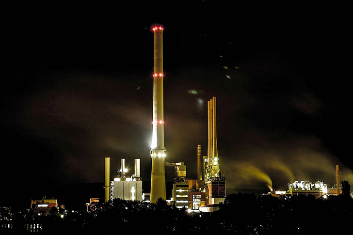 pramonės, naktį, naktį nuotrauka, bokštas, dūmai, židinys