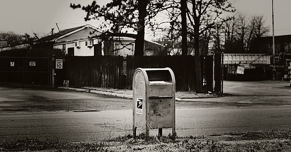 boîte aux lettres, urbain, noir et blanc, courrier, à l’extérieur, postal, boîte aux lettres