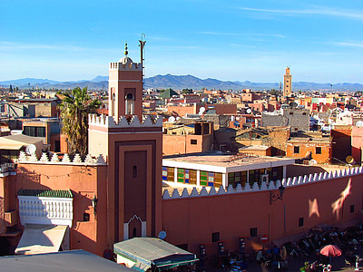 marrakech, morocco, mosque, minaret, place, monument