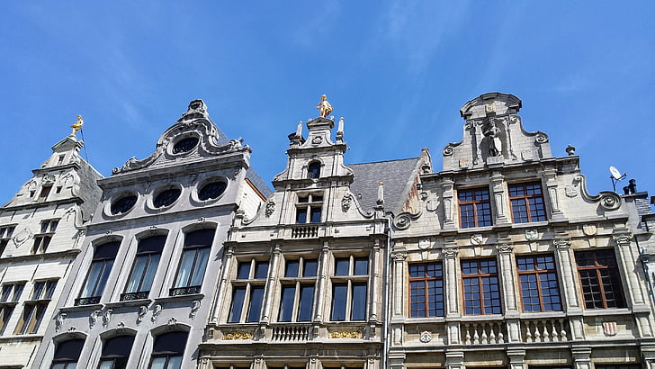 Antverpy, náměstí Grand place, fasáda, staré, Belgie, Architektura, Evropa