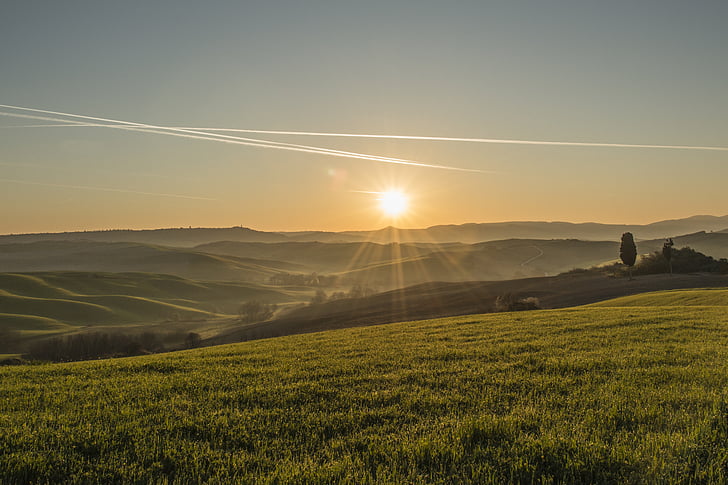 Toscana, paisaje, puesta de sol