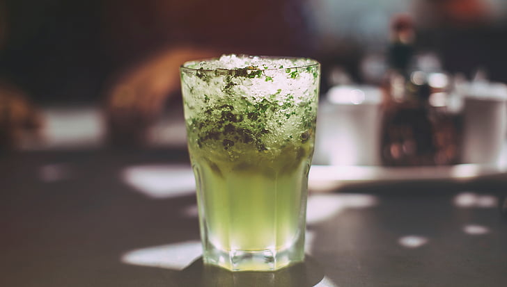 green, juice, drink, ice, glass, green juice, bar