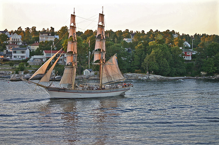 sailing vessel, archipelago, sweden, sailor, sail, shipping, evening sun