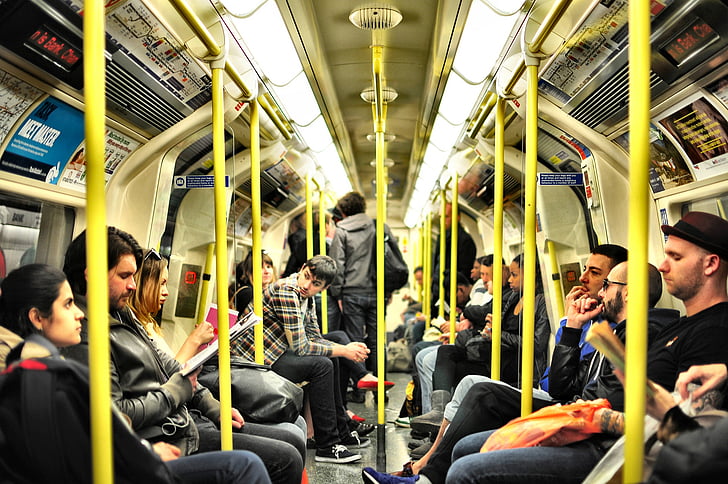 yellow, steel, bars, train, person, metro subway, subway train