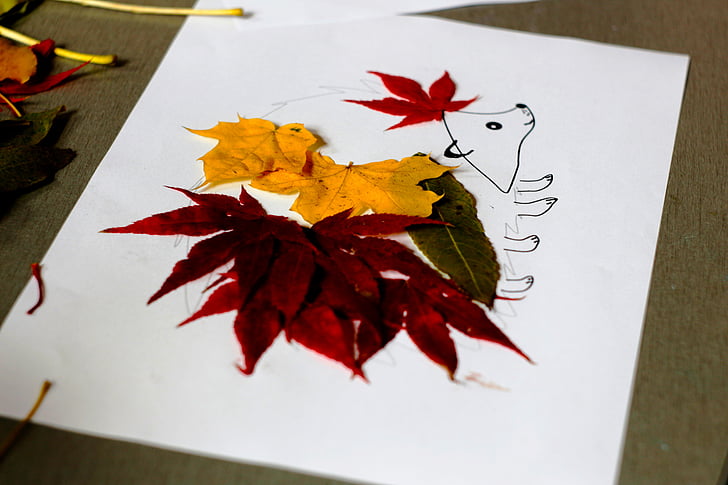 red, yellow, leaves, white, printer, paper, leaf