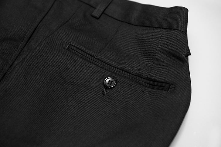 suit pants, pocket, button
