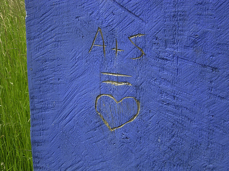 heart, blue, wood, carving, love, design, symbol