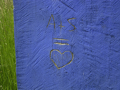heart, blue, wood, carving, love, design, symbol