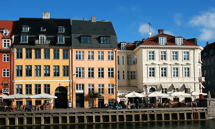 Nyhavn-distriktet, vann, København, Danmark, Waterfront, kanalen, underholdning