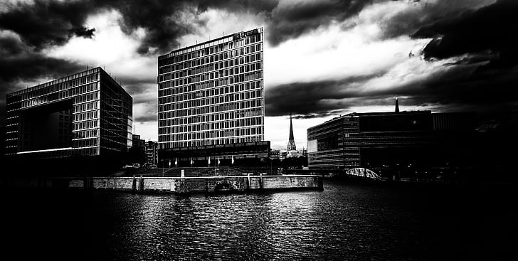 pastatas, Hamburgas, fasadas, langas, stiklo, Architektūra, atvaizdavimas