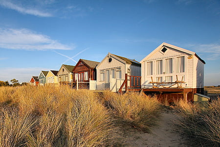 houses, beach, coast, ocean, dorset