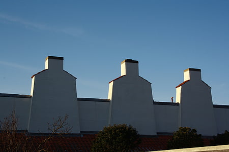 ebeltoft, hyttefadet, chimneys, mood, blue sky