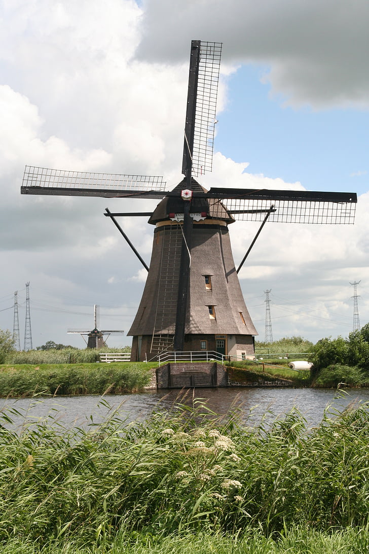 Mill, kinderdijk, Belanda, pemandangan, sumbu, kincir angin, alam
