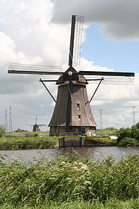 Mill, Kinderdijki, Holland, maastik, telgedel, tuuleveski, loodus