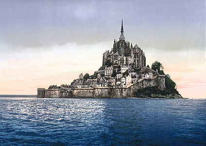Mont st michel, sziget, templom, Normandia, Franciaország, székesegyház, turizmus