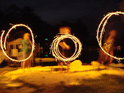 sparklers, fire sirkler, 4 juli, feire, brann, gul, lyse