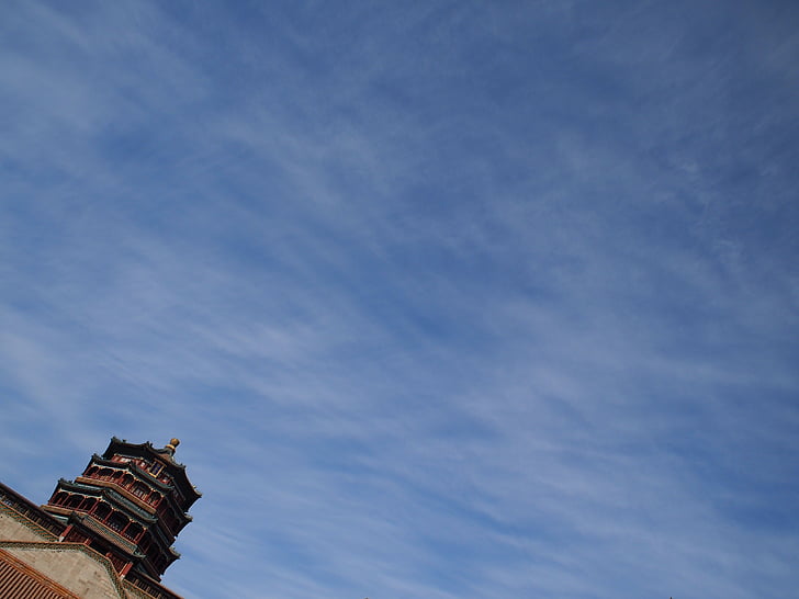Kiina, Beijing, Summer Palace, sininen, taivas, pilvet, ulkona