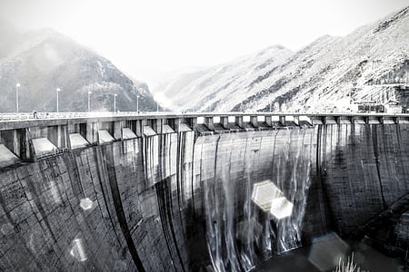 architecture, en noir et blanc, pont, barrage de, Hydro, industrie, montagne