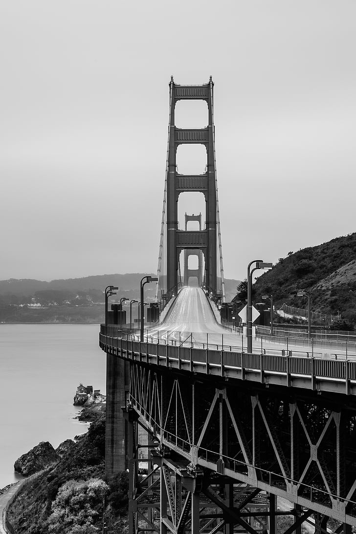escala de grisos, fotos, Pont, l'aigua, part, Pont de la carretera, Pont - l'home fet estructura