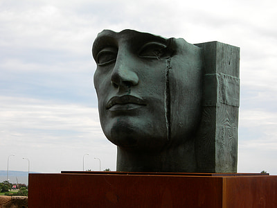 monument, head, scar, sculpture, balearic, mediterranean, spain