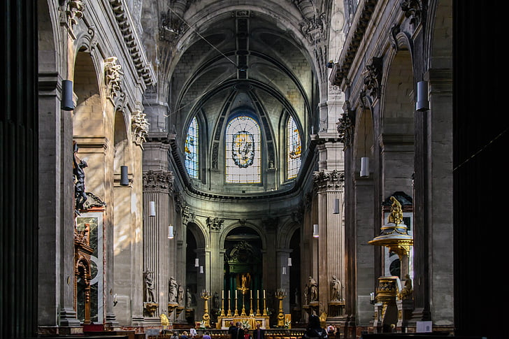 Iglesia, nave, católica romana, saint-sulpice, París, Francia, altar