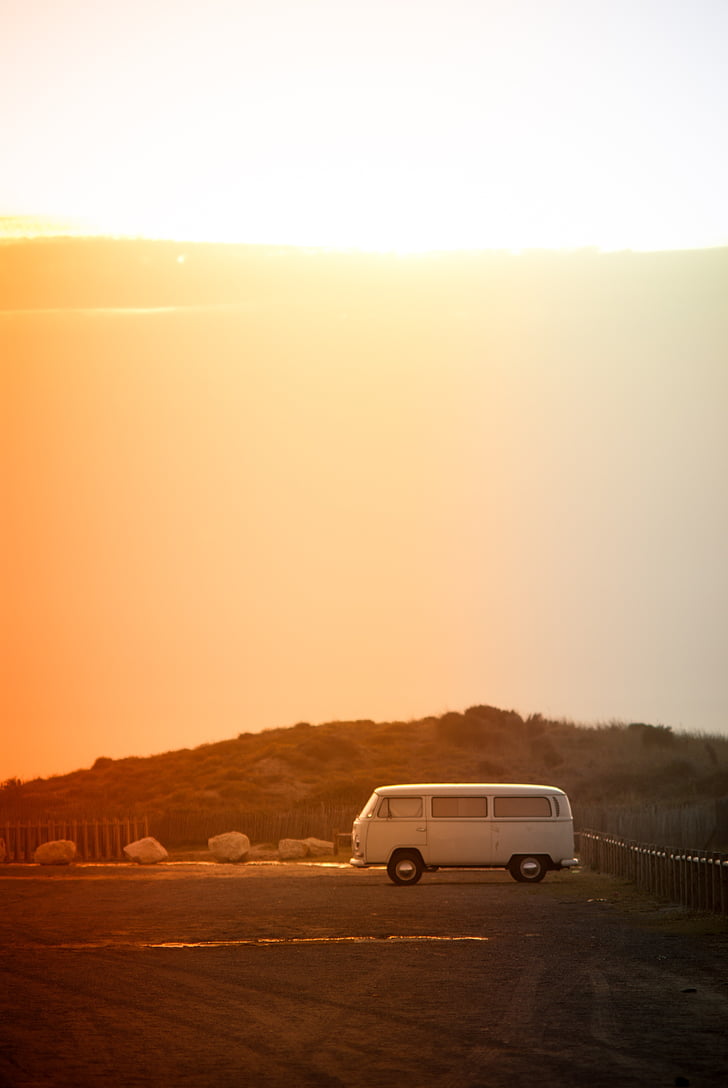 bianco, equipaggio, Van, fotografia, tramonto, sole, sole del deserto